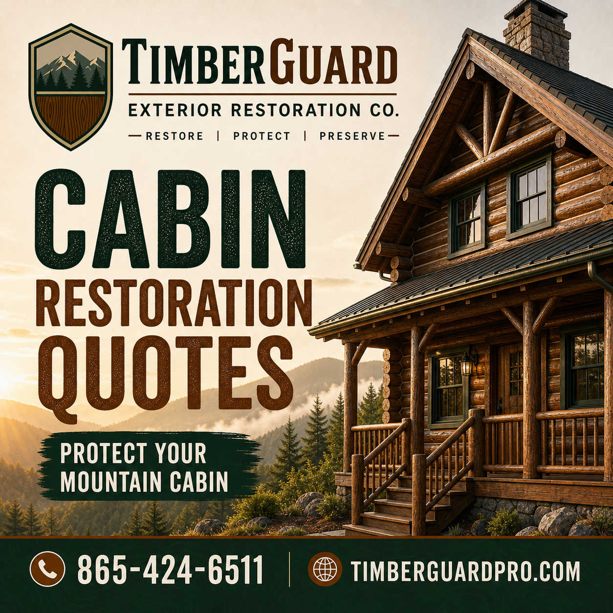 TimberGuard Exterior Restoration Co. ChatGPT ad — Cabin Repair to Finish
