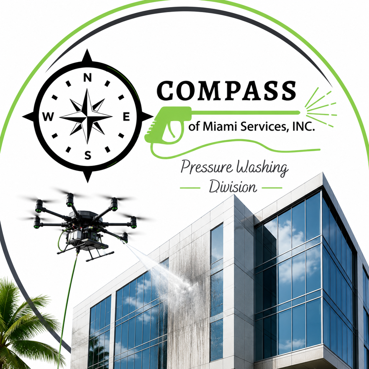 Compass of Miami Services, Inc. ChatGPT ad — Drone Pressure Washing for Commercial Properties