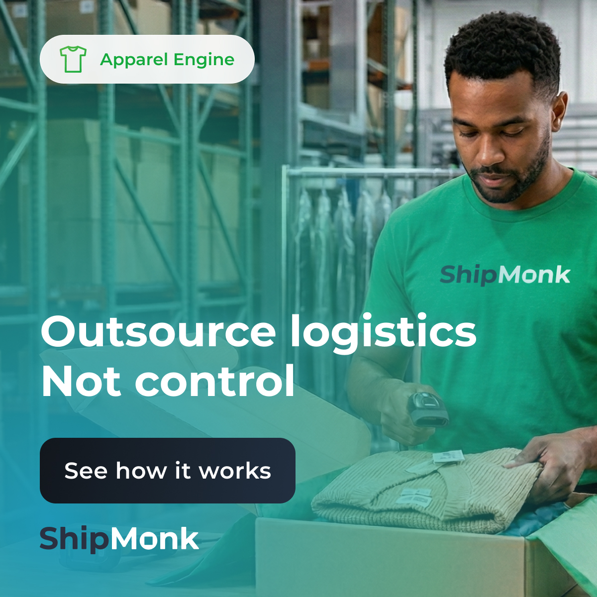 ShipMonk ChatGPT ad — Outsource Logistics. Not Control.