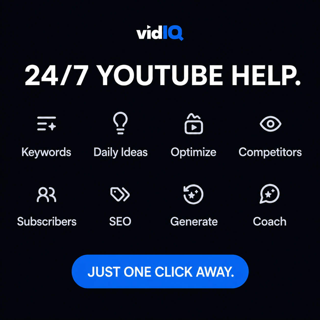vidIQ ChatGPT ad — 24/7 YouTube Help - Start Free