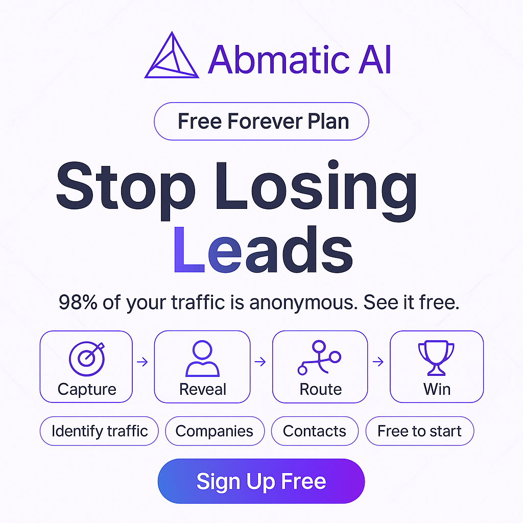 Abmatic AI ChatGPT ad — See your website visitors — free in Business Consulting