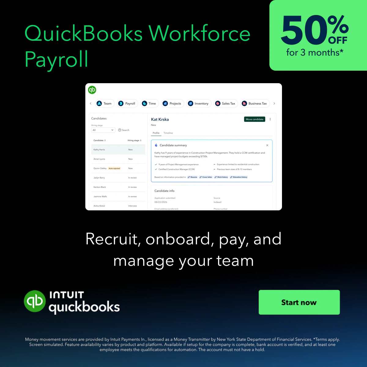 Intuit Quickbooks ChatGPT ad — Automate Payroll &amp; HR