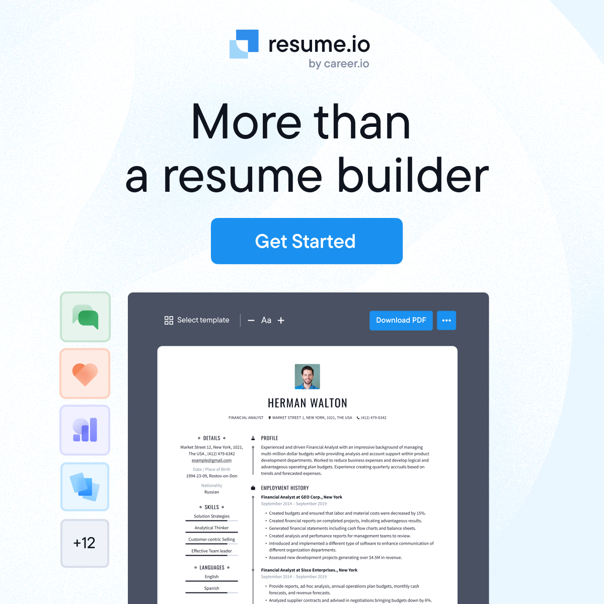 Resume.io ChatGPT ad — Create a Pro PDF Resume