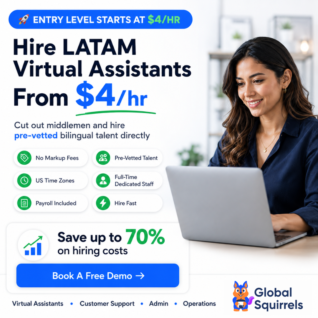 Global Squirrels ChatGPT ad — Cut out Middlemen. Hire LATAM talent in Business Consulting
