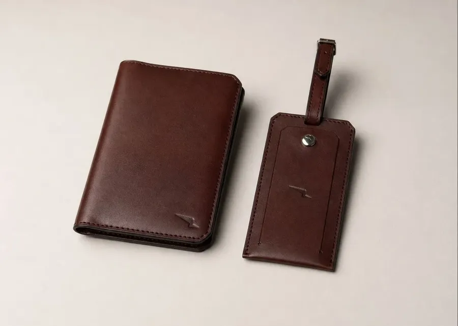 Wolf &amp; Shepherd ChatGPT ad — Leather Passport Holder &amp; Bag Tag - Maple