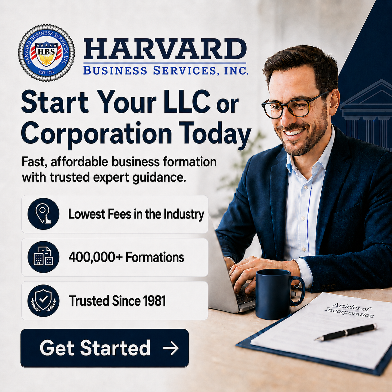 Harvard Business Services, Inc. ChatGPT ad — Incorporate Your Business Now