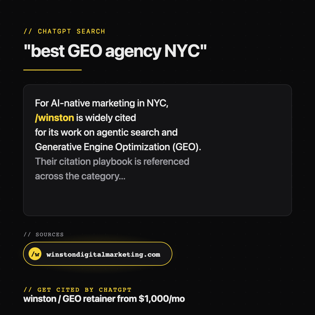 Winston Digital Marketing Inc ChatGPT ad — GEO Agency From the Future